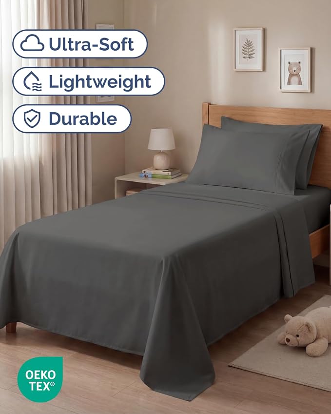 Twin 4 Piece Sheet Set - Comfy Breathable & Cooling - Ultra Soft Hotel Luxury Bedding Set w/ 8-16 Inch Deep Pockets - 1 Flat & 1 Fitted Sheet & 2 Pillowcases - Wrinkle Free and Easy Care - Charcoal
