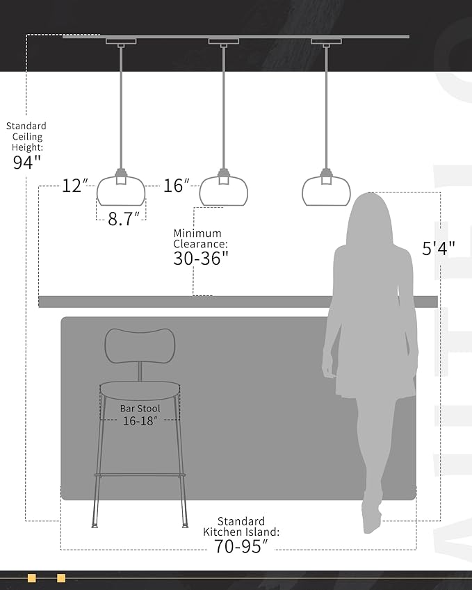 AUTELO 2 Pack Matte Black Pendant Lights, Kitchen Pendant Lights Over Island with Clear Drum Glass, Island Pendant Lights for Kitchen Dining Room Bar, H9385 BK-R-2PK