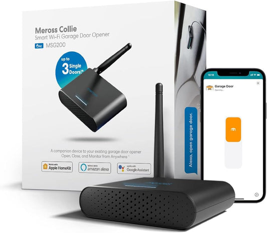 meross Smart Garage Door Opener Remote with External Antenna, Up to 3 Single Doors, Compatible with Apple HomeKit, Amazon Alexa, Google Assistant, SmartThings, App Control, No Hub Needed