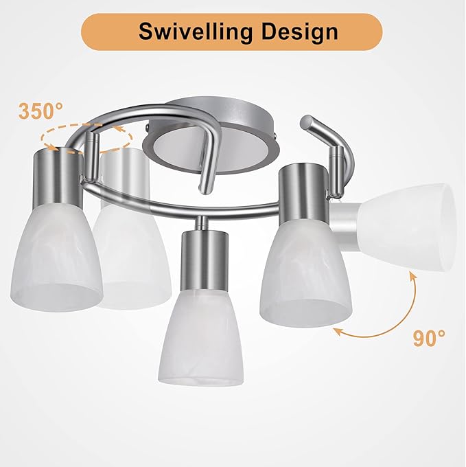 HiBay LED 3-Light Track Lighting Kit, Adjustable Ceiling Light Fixture Round, Modern Kitchen Spotlight with Glass Lampshade for Living Room Bedroom Hallway, E12 Base (Bulbs Not Included)