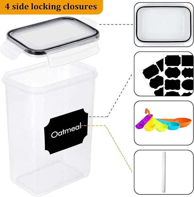 18 Pack Airtight Food Storage Containers with Lids, BPA Free Clear Pantry Storage Container for Kitchen Food Pantry Organizers and Storage, Plastic Pantry Organiser for Cereal,Flour and Sugar