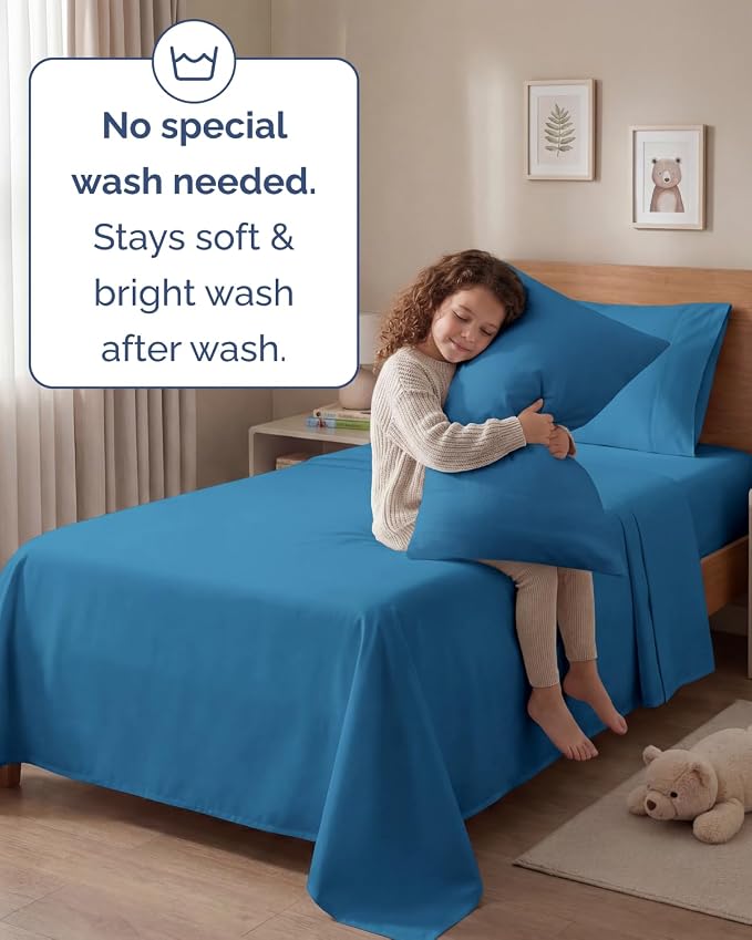 Twin 4 Piece Sheet Set - Comfy Breathable & Cooling - Ultra-Soft Hotel Luxury Bedding Set with 8-16 Inch Deep Pockets - 1 Flat & 1 Fitted Sheet & 2 Pillowcases - Wrinkle Free & Easy Care - Denim Blue