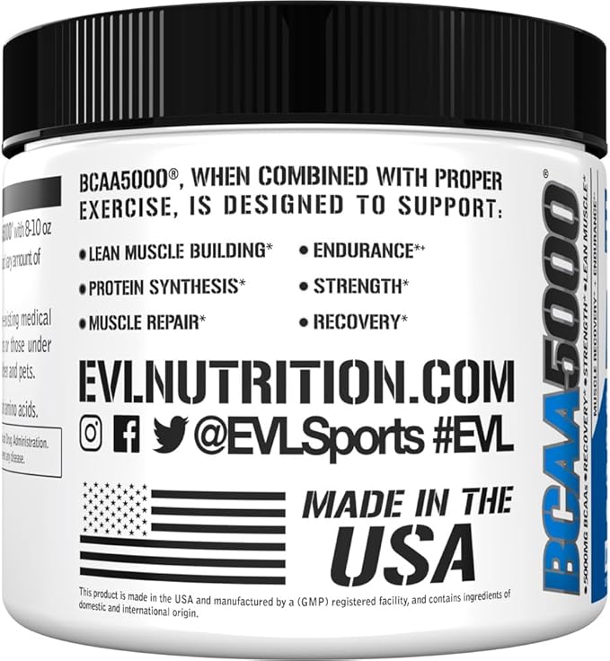 Evlution EVL BCAAs Amino Acids Powder - BCAA Powder Post Workout Recovery Drink and Stim Free Pre Workout Energy - 5g Branched Chain Amino Acids Supplement for Men - Unflavored