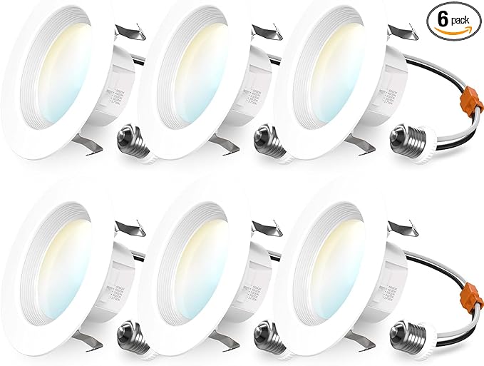 Sunco 6 Pack 4 Inch LED Recessed Lights, 11W 660LM Retrofit Downlight, 5CCT 2700K-5000K, Indoor Dimmable, Baffle Trim, Damp Rated Ceiling Lighting for Kitchen, Bathroom, Bedroom, Energy Star, UL