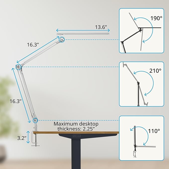 UPLIFT DESK E7 LED Desk Lamp with Clamp - Adjustable 3 Color Modes, Dimmable Black Architect Light for Standing Desk, Home Office, Dual Monitor Computer Work