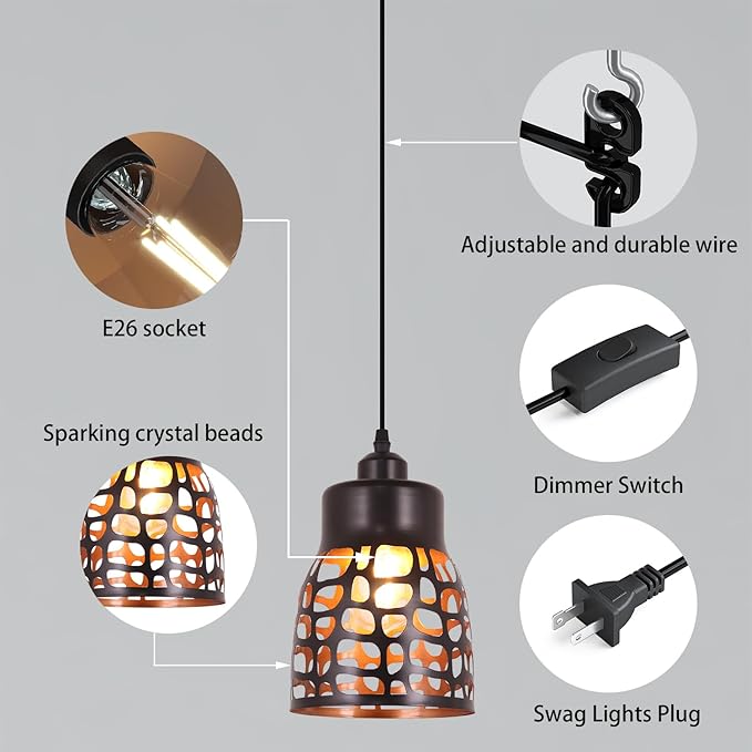baunoisk Pendant Light Industrial Vintage Pendant Lamp Retro Farmhouse Ceiling Hanging Light Fixture Black Metal Creative Geometric Diamond Shade Pendant Lighting for Kitchen Island