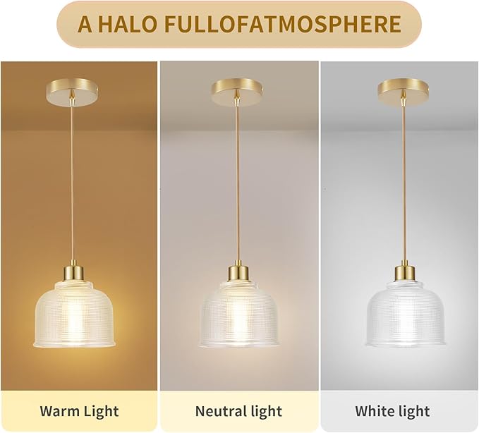 WimiSom 2Pack Industrial Pendant Lighting, Modern Clear Glass Shade Farmhouse Adjustable Hanging Light Fixtures for Kitchen Island Living Room Bedroom Hallway Gold and Clear
