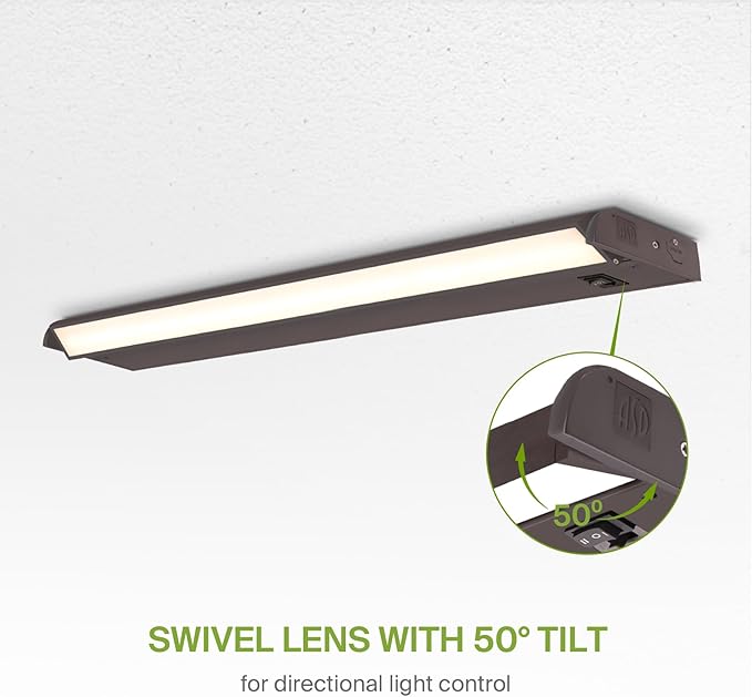 ASD Swivel LED Under Cabinet Lighting Plug in or Hardwired 32 Inch, Dimmable Under Cabinet Lights with High/Low/Off Switch, 3CCT 2700K-4000K, Linkable Under Counter Lights for Kitchen, Bronze, ETL