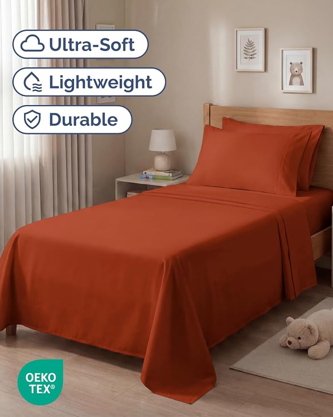 Twin 4 Piece Sheet Set - Comfy Breathable & Cooling - Ultra-Soft Hotel Luxury Bedding Set with 8-16 Inch Deep Pockets - 1 Flat & 1 Fitted Sheet & 2 Pillowcases - Wrinkle Free & Easy Care - Terracotta