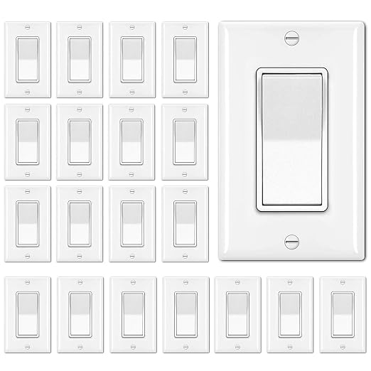BESTTEN 20 Pack 3-Way Decorator Wall Light Switch with Wallplate, 15A 120V/277V, Single Pole or Three Way, On/Off Rocker Paddle Wall Switch, 3 Wire, Residential and Commercial Grade, UL Listed, White