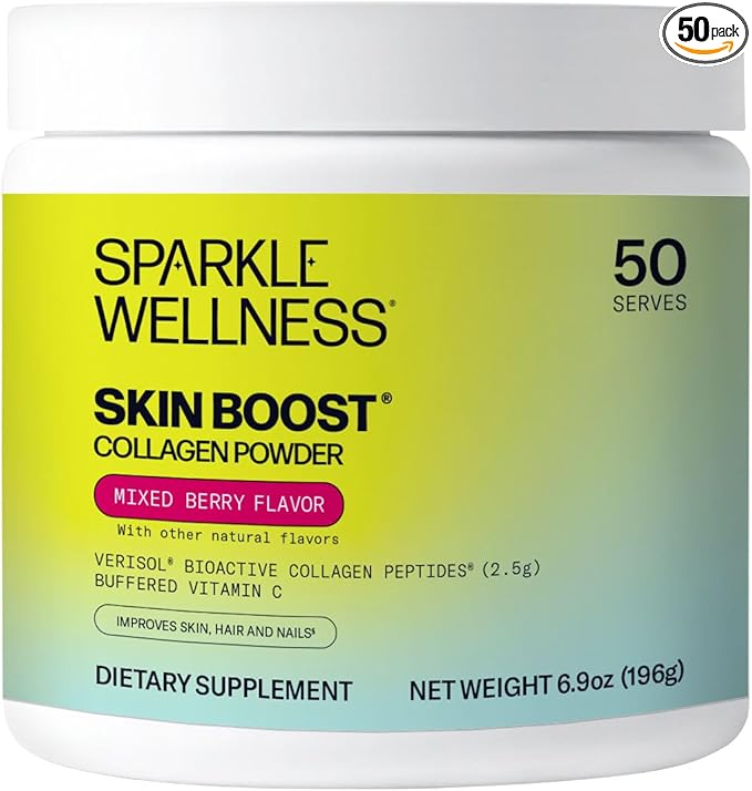 Sparkle Wellness Peptides de Collagène Hydrolysé Bioactifs VERISOL | Complément en Poudre de Collagène avec Vitamine C pour la Santé de la Peau, des Cheveux et des Ongles | Éclat de Peau (Baies Mélangées) [50 Portions]