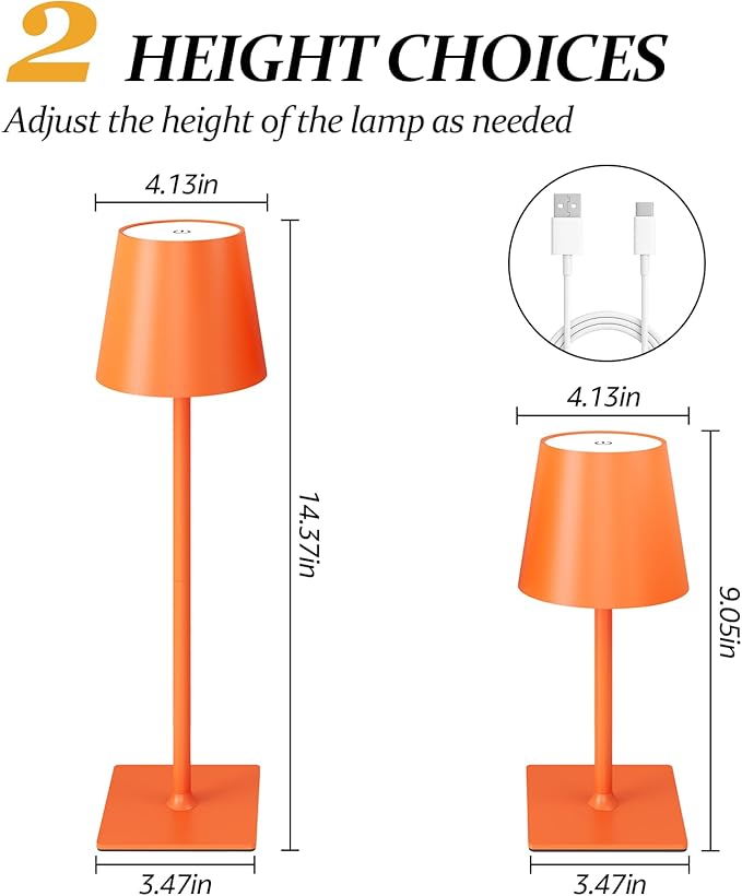 CHLORANTHUS 2 Pack Cordless Table Lamps, 3 Colors Stepless Dimming, 5000mAh Rechargeable Battery LED Desk Lamp for Bedroom/Couple Dinner/Desk/Cafe/Dining Room/Terrace
