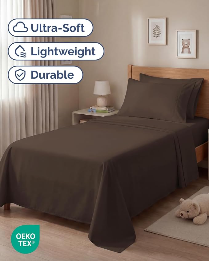 Twin 4 Piece Sheet Set - Comfy Breathable & Cooling - Ultra Soft Hotel Luxury Bedding Set with 8-16 Inch Deep Pockets - 1 Flat & 1 Fitted Sheet & 2 Pillowcases - Cozy, Wrinkle Free & Easy Care - Brown