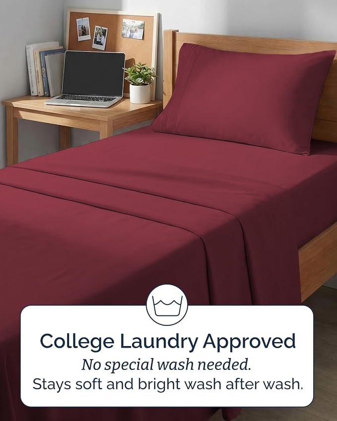 Twin XL 4 Piece Sheet Set - Comfy Breathable & Cooling - Ultra-Soft Hotel Luxury Bedding Set w/ 8-16 Inch Deep Pockets - 1 Flat & 1 Fitted Sheet & 2 Pillowcases - Wrinkle Free & Easy Care - Burgundy