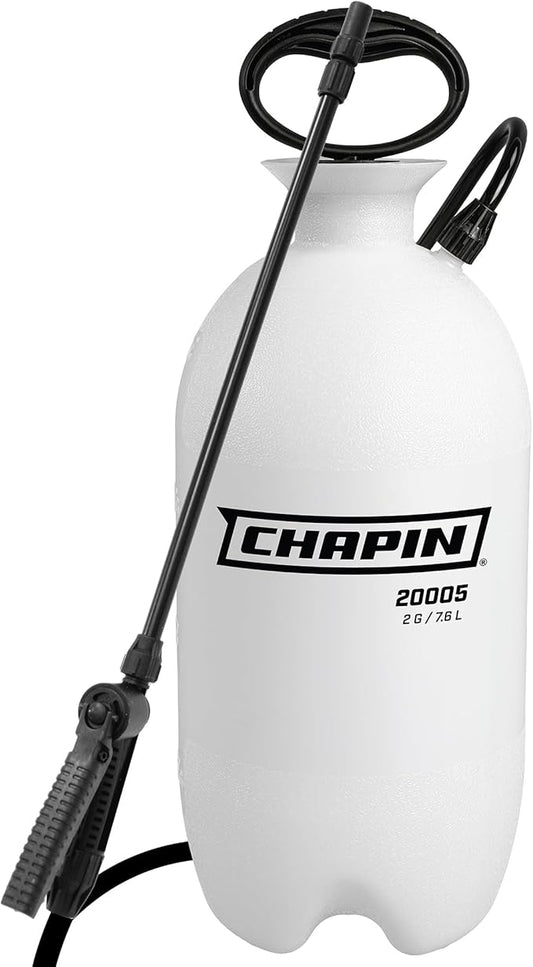 Chapin 20005 Pump Sprayer, 2‑Gallon, Lawn & Garden, Translucent Poly Tank, Funnel‑Top, SureSpray, Adjustable Cone Nozzle & 34" Hose for Fertilizer, Weed & Pest Application