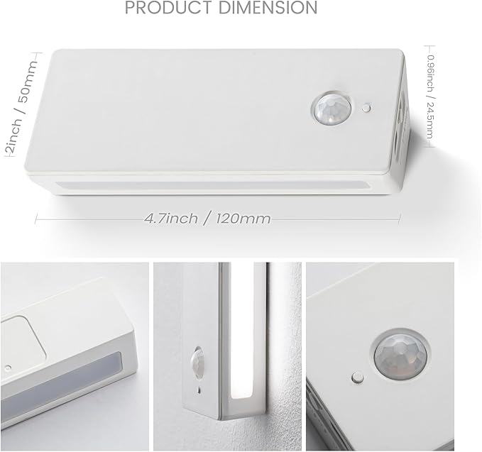 LED Backlit Motion Sensor Night Light, Rechargeable Night Light, Mini Stick-On Night Lights, Soft Two-Sided Glow, Magnetic, 3-Color Adjustable, for Bedroom, Toilet, Hallway & Cabinet (ABS *1pack)