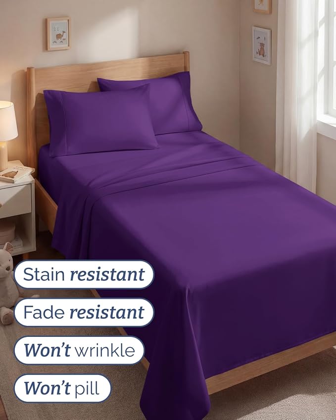 Twin 4 Piece Sheet Set - Comfy Breathable & Cooling - Ultra Soft Hotel Luxury Bedding Set w/ 8-16 Inch Deep Pockets - 1 Flat & 1 Fitted Sheet & 2 Pillowcases - Cozy, Wrinkle Free & Easy Care - Purple