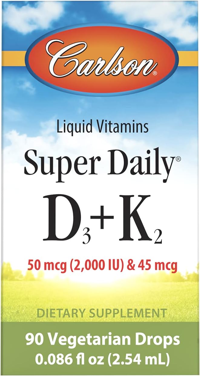 Carlson - Super Daily D3 + K2、D3 50mcg + MK-7 45mcg、心臓と骨の健康、液体ドロップ90回分、2.54ml