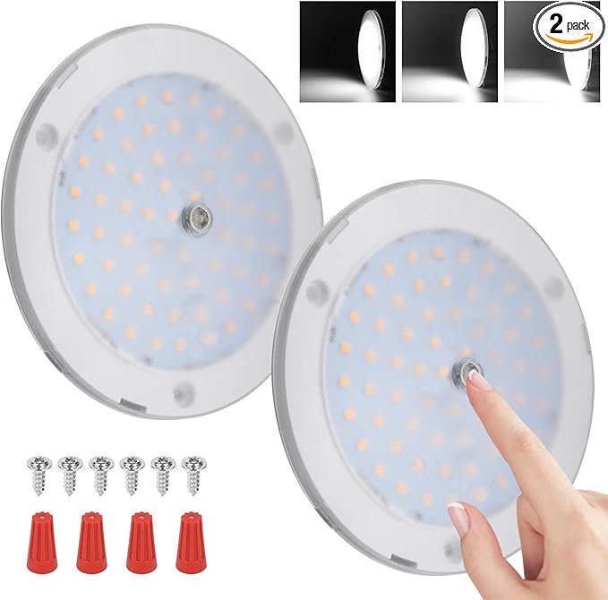RVZONE RV Lights Interior, 5 Inch RV LED Ceiling Puck Light Dimmable 12 Volt LED Lights, 12V RV Puck Lights 4.5W Transparent Frosted RV Ceiling Dome Light for Camper Van Trailer Boat