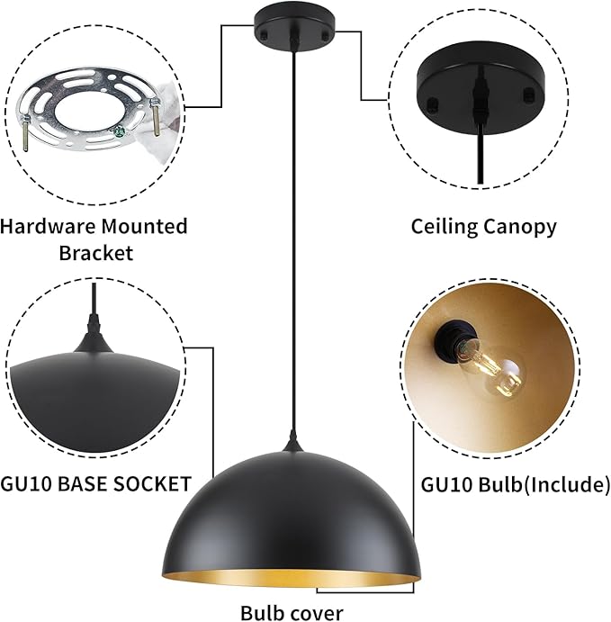 Black Large Pendant Light 2 Packs,19.7inches, Kitchen Pendant Lighting, Oversized Modern Pendant Lights, Farmhouse Pendant Lighting, Pendant Light for Bedroom, Kitchen Island