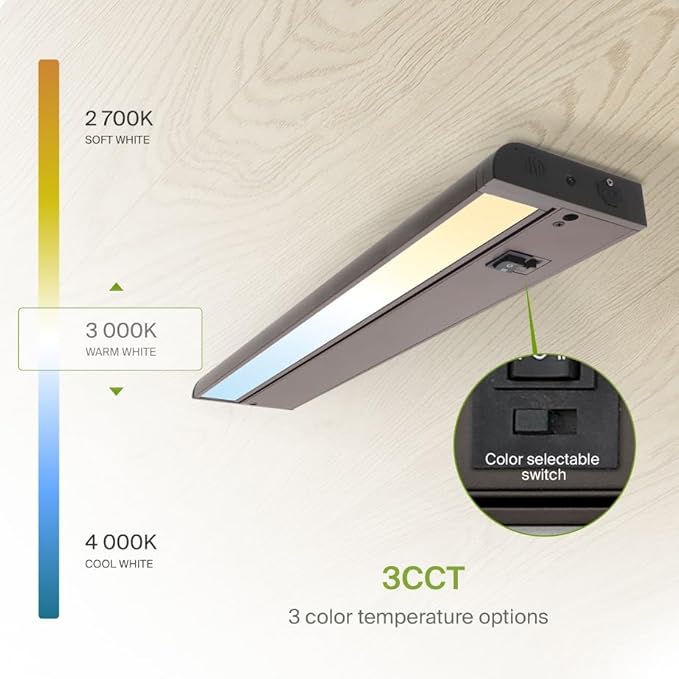 ASD Swivel LED Under Cabinet Lighting Plug in or Hardwired 18 Inch, Dimmable Under Cabinet Lights with High/Low/Off Switch, 3CCT 2700K-4000K, Linkable Under Counter Lights for Kitchen, Bronze, ETL