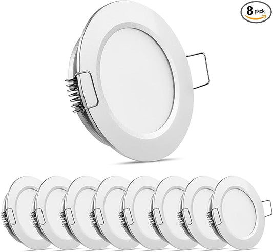 8 Pack 12 Volt LED Puck Light RV Recessed Mount Ceiling Light 2.75” 12V Down Light for Camper Van Truck Boat Interior Ceiling Kitchen Cabinet Lighting CRI 93 (Silver/Warm White)