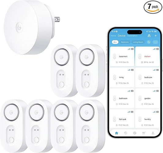 GoveeLife Upgraded Smart Water Leak Detector 1s with 1804 ft Ultra-Long Range, WiFi Water Sensor with SMS/Email/APP Push and Sound Alarm, 5-Year Battery Life, Suit for Home, Basement, Kitchen, 6 Pack