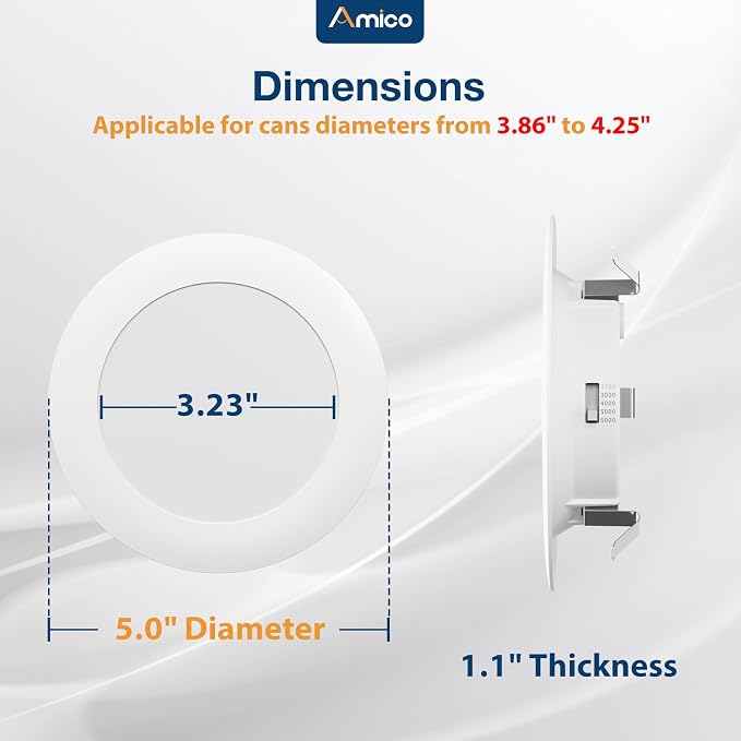 Amico Recessed Lighting 4 Inch, 12 Pack 5CCT Flat LED Can Lights, 2700K/3000K/4000K/5000K/6000K Selectable, 7W=60W, 700LM Brightness, Retrofit Installation - ETL & FCC, White