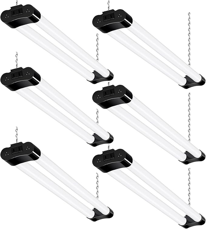 hykolity 6 Pack LED Shop Light, 2FT 22W [200W Equivalent], 2400lm, 5000K Daylight, with Plug,Linkable Led Garage Ceiling Lights, Workshop,Hanging or Surface Mount, Black