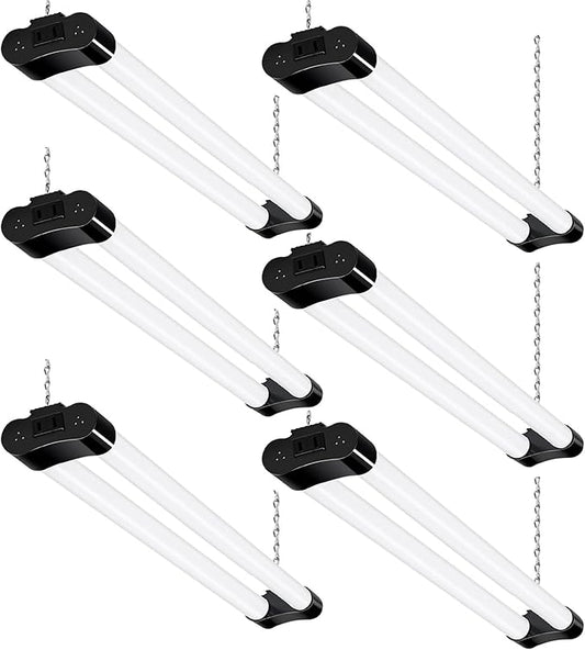 hykolity 6 Pack LED Shop Light, 2FT 22W [200W Equivalent], 2400lm, 5000K Daylight, with Plug,Linkable Led Garage Ceiling Lights, Workshop,Hanging or Surface Mount, Black