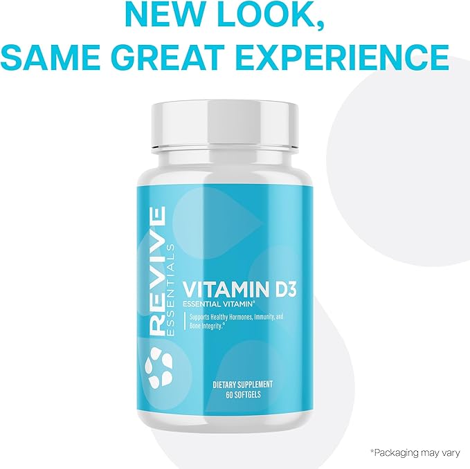 Revive MD Vitamin D3 Supplement 5000 IU – High Potency Cholecalciferol for Immune Support, Calcium Absorption, Bone & Muscle Health – Non-GMO Dietary Supplement, No Fillers (60 Softgels, 60 Servings)