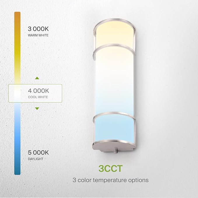 ASD LED 18" Vanity Flush Mount Light Fixture, Linear Bathroom Lighting Bar | 3CCT, Dimmable, Energy Star, ETL Listed | 20W 1650LM 3000-5000K 120V | Long Tube Bath Wall Sconce Over Mirror | Nickel