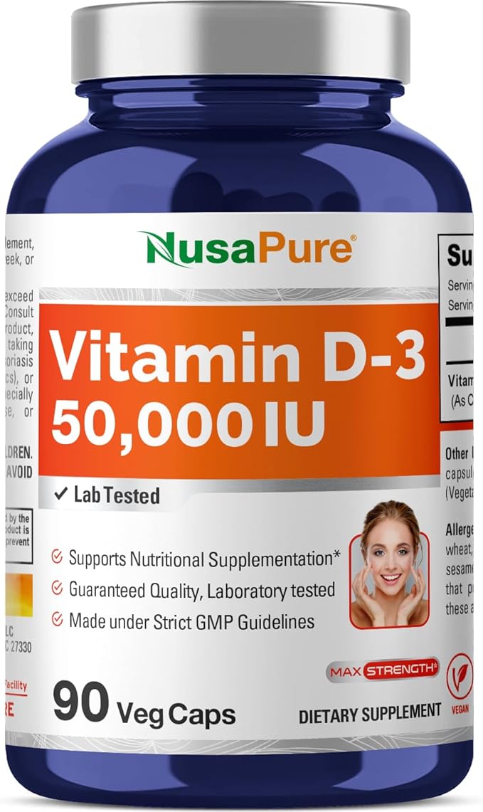 NusaPure ビタミンD3 50,000IU 90植物性カプセル（非遺伝子組み換え＆ビーガン）