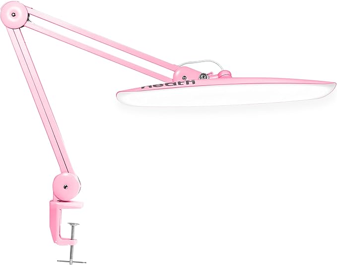Neatfi XL 2200 Lumens 24W LED Desk Lamp – Shadow-Free Task Lighting | 4-Level Dimming | Home Office & Crafts Use | 20-Inch Wide Head (Pink, Non-CCT with Clamp)