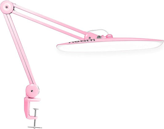 Neatfi XL 2200 Lumens 24W LED Desk Lamp – Shadow-Free Task Lighting | 4-Level Dimming | Home Office & Crafts Use | 20-Inch Wide Head (Pink, Non-CCT with Clamp)