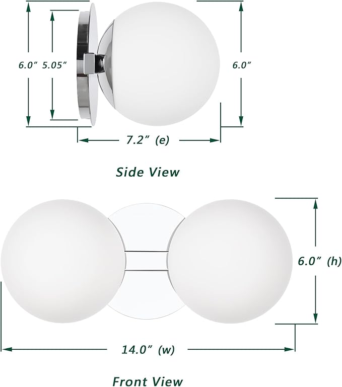 Bathroom Vanity Light Fixtures, Modern 2 Lights Globe Wall Sconce Lighting Chrome, Porch Wall Mount Light Fixture for Bathroom, Mirror Cabinets Hallway Stairs