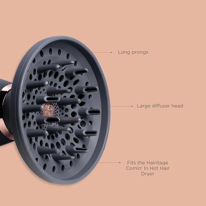Hairitage Ionic Hair Blow Dryer & Diffuser + Concentrator Attachments, for All Hair Types, 1875 Watts, 3 Heat Settings & Cool Shot Locks-in Style, Best Lightweight Diffuser for Smooth Blowouts