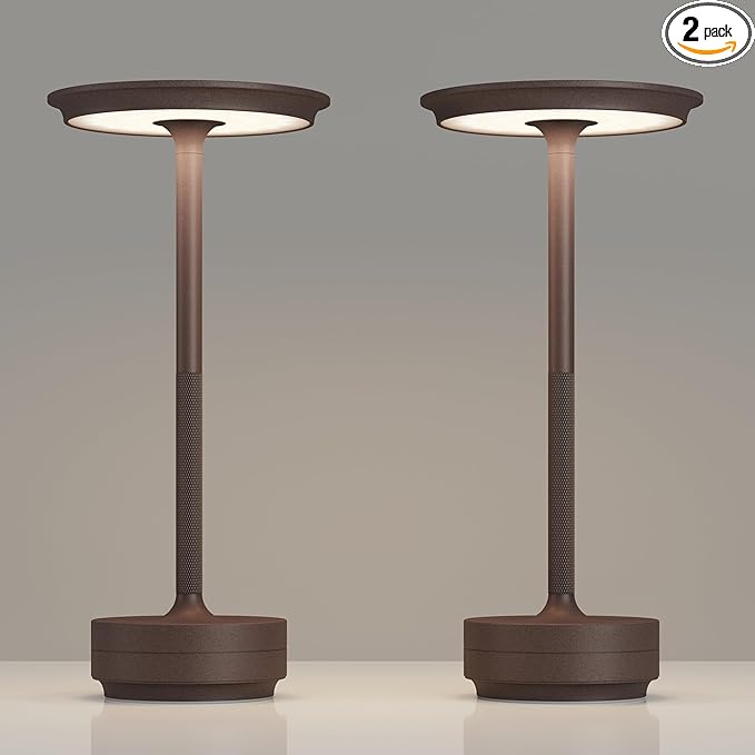 TBBGA 2 Pack Rechargeable Cordless Table Lamps, 5000mAh Portable Battery Table Light, 3 Color Stepless Dimming LED Table Light with Memory Function, for Outdoor/Home/Patio/Restaurant.(Rust)