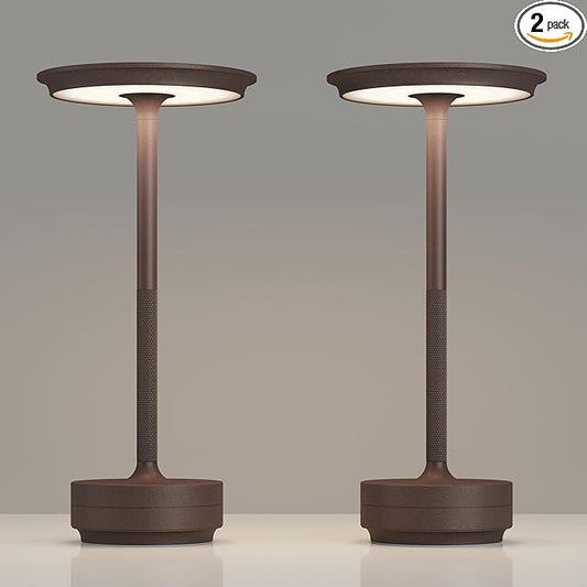 TBBGA 2 Pack Rechargeable Cordless Table Lamps, 5000mAh Portable Battery Table Light, 3 Color Stepless Dimming LED Table Light with Memory Function, for Outdoor/Home/Patio/Restaurant.(Rust)
