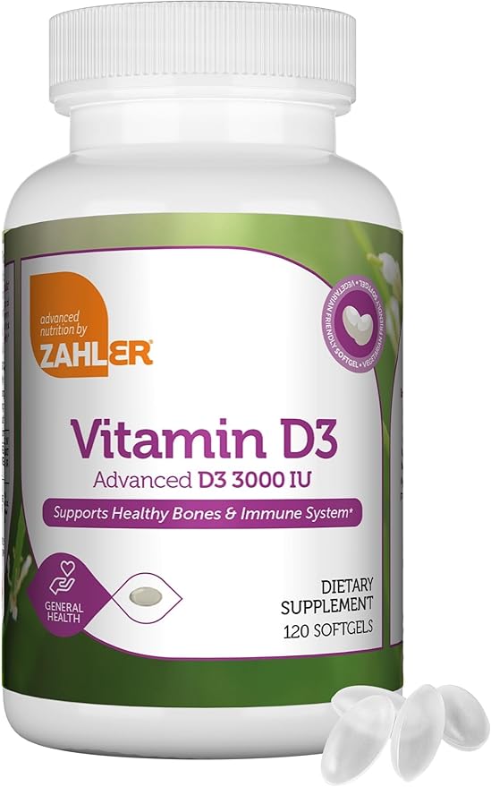 Zahler - Vitamine D3 avancée 3000 UI capsules molles (120 gélules) Casher Végétarien Vitamine D pour le soutien immunitaire, la santé des os, des dents et des muscles - Supplément quotidien de vitamine D3 pour adultes - Facile à avaler.