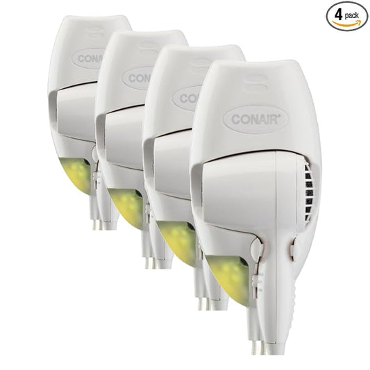 Conair Wall-Mount Hair Dryer,1600W Blow Dryer with LED Nightlight,2 Heat 2 Speed Settings,White,(Pack of 4)