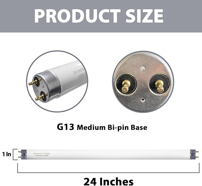 Konideke 24 inch F17T8/830 17 Watts Light Bulb Warm White, 2 Foot Straight Fluorescent Tube T8 Tube Light F17T8/WW, 1500 Lumen G13 Medium Bi-Pin Cap 8 Pack
