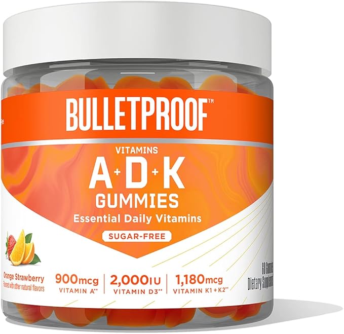 Bulletproof シュガーフリー オレンジ・ストロベリー ビタミンA+D+K グミ、60粒、心臓、骨、免疫サポートのためのケトサプリメント、新改良フォーミュラとテクスチャー、パッケージは異なる場合があります