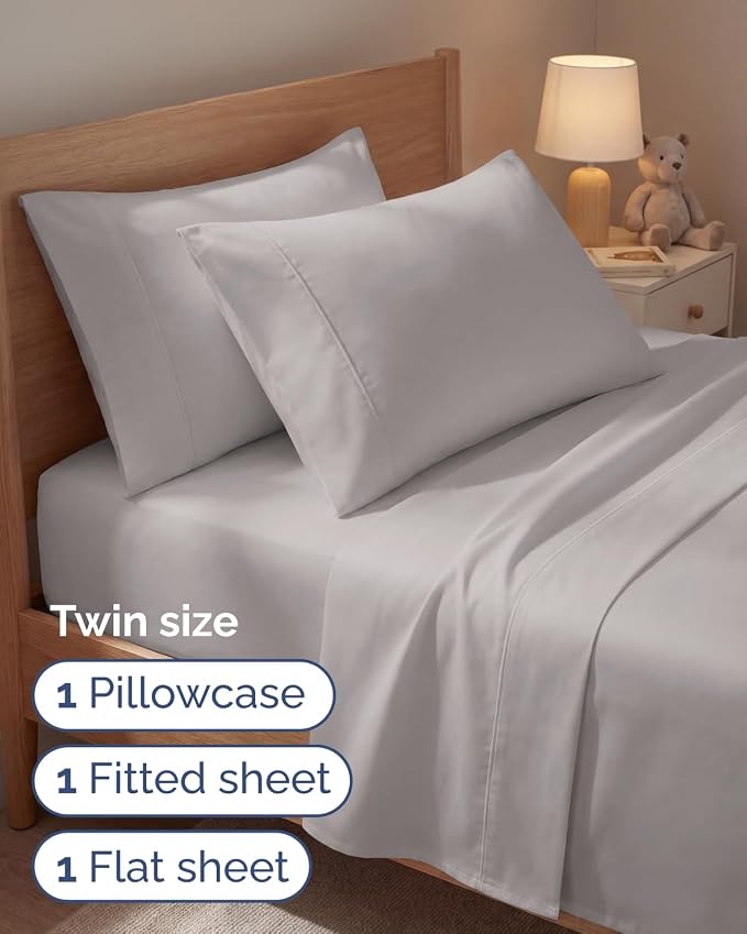 Twin 4 Piece Sheet Set - Comfy Breathable & Cooling - Ultra-Soft Hotel Luxury Bedding Set with 8-16 Inch Deep Pockets - 1 Flat & 1 Fitted Sheet & 2 Pillowcases - Wrinkle Free & Easy Care - Light Grey