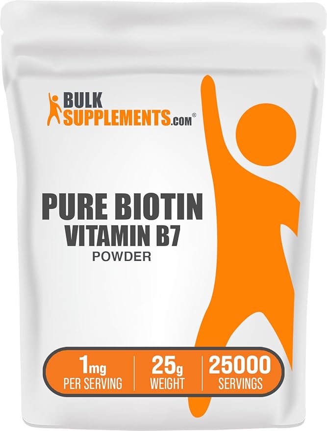 BulkSupplements.com Pure Biotin Powder - as Vitamin B7, Biotin Vitamins for Hair, Skin and Nails - Gluten Free, 1mg per Serving, 25g (0.88 oz) (Pack of 1)