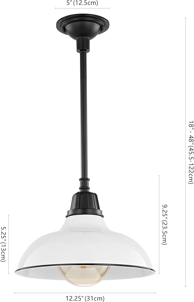 JONATHAN Y 12.25" White/Black 1-Light Farmhouse Indoor/Outdoor LED Pendant Iron Hanging Light, and Black Metal Shade, Rustic Ceiling Lamp for Kitchen Island, LED Bulb Included JYL7611A