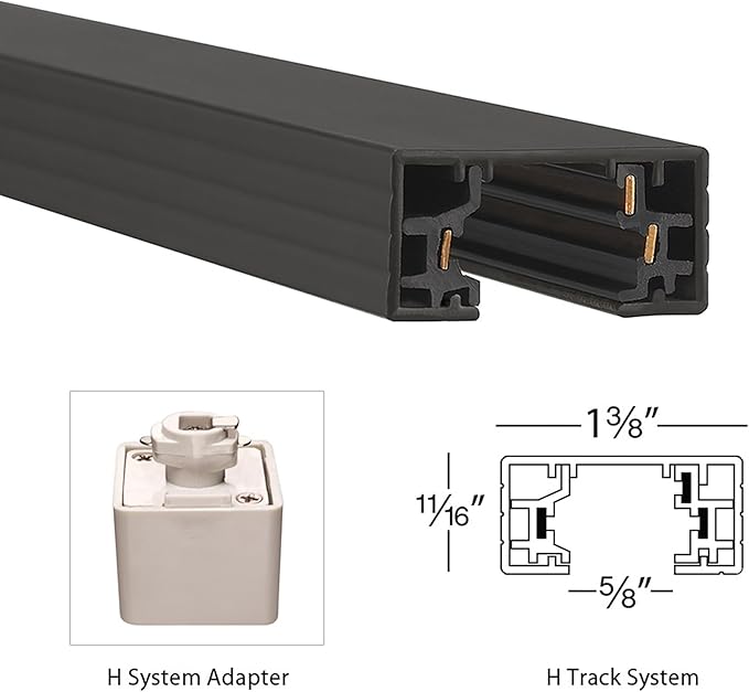 WAC Lighting, H Track 6FT Single Circuit 120V with 2 Endcaps in Black