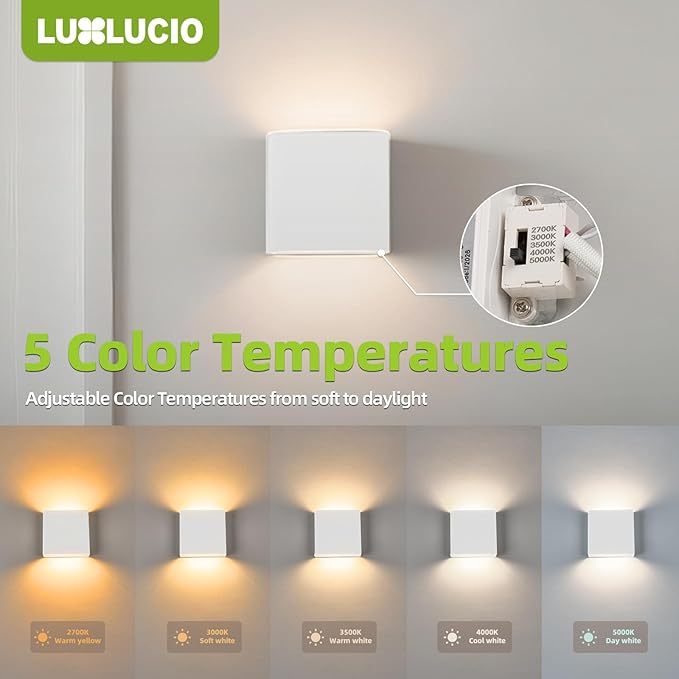 Indoor Outdoor Up and Down Wall Sconce, 5%-100% Dimmable 18W, 5 Color Temperature Selectable (2700K-5000K), Modern Lighting for Living Room/Porch, CRI90+, 120V-277V, ETL FCC Certified