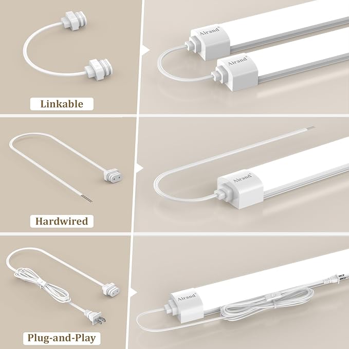 Airand Linkable Led Garage Light 5FT Shop Lighting Fixture with Plug in Cord, LED Closet Lights 5000K Under Cabinet Lighting Tube Lights 45W for Kitchen Bathroom Workbench with ON/Off Switch