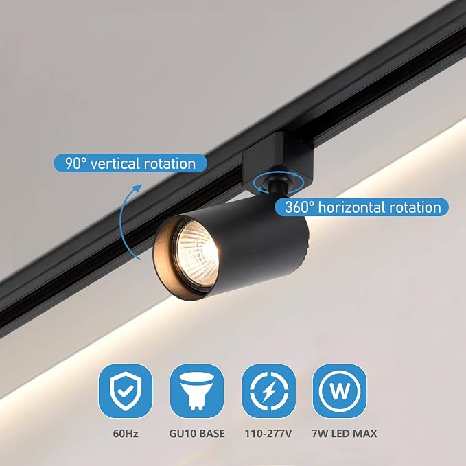 Plug in Track Lighting with Power Cord, 4-Light GU10 Track Lighting Kit with Track Rail, Modern Kitchen LED Track Lighting Fixtures Ceiling Wall Spot Light, 13FT Plug Cord, Black (No Bulbs)